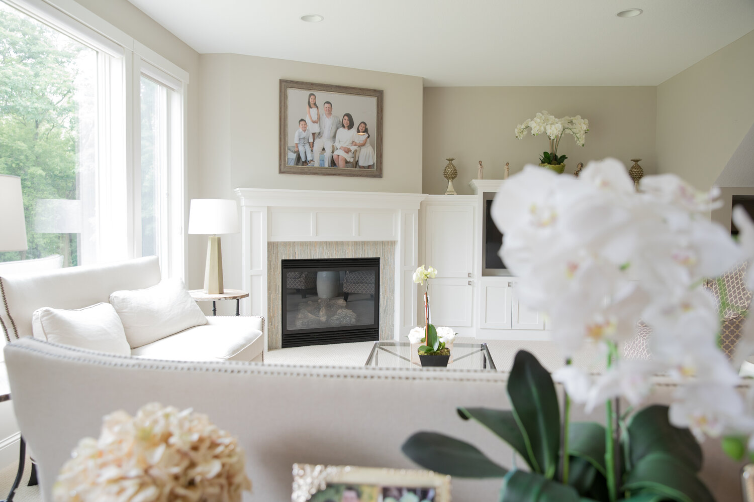image of photo above fireplace in beautiful home.